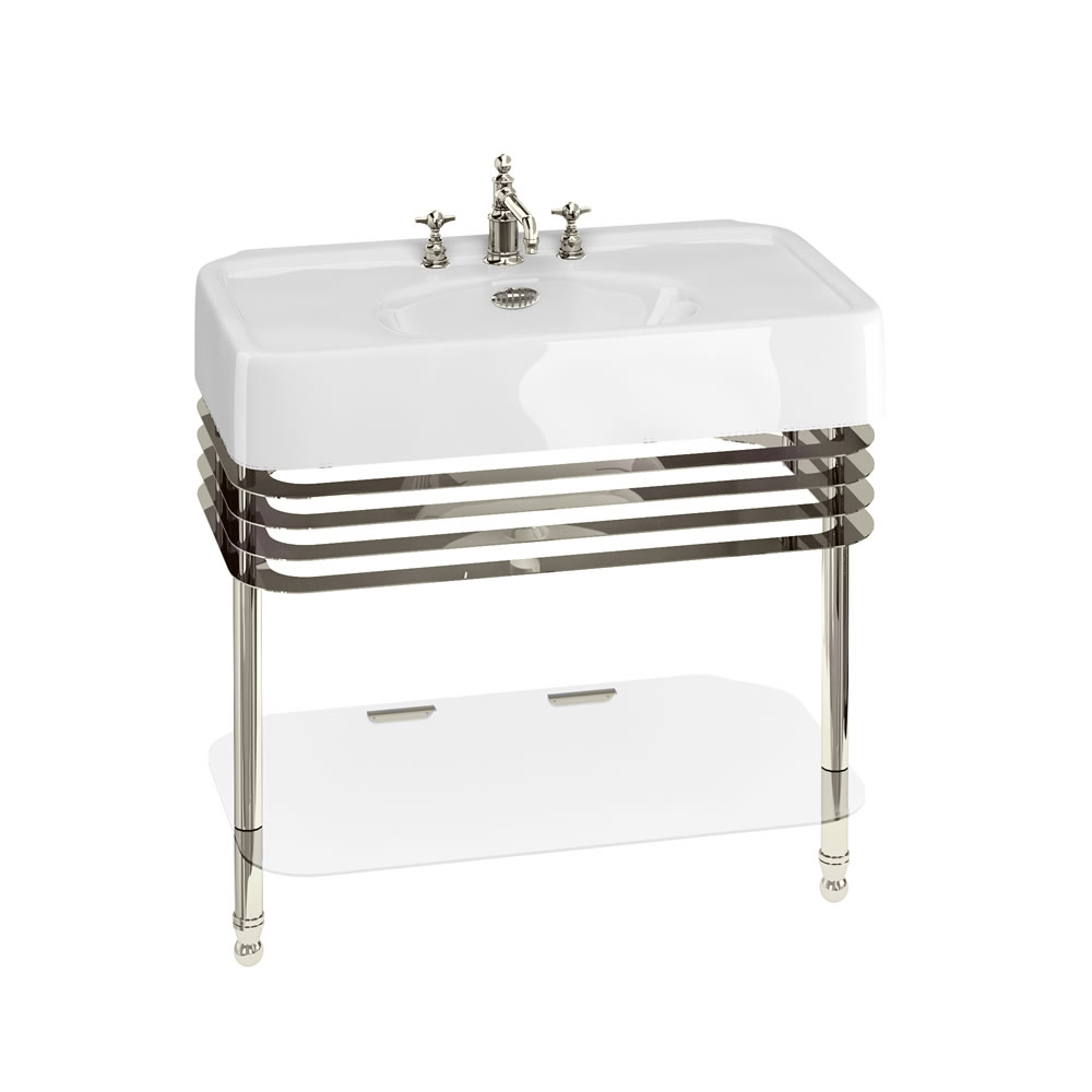 Arcade 900mm basin with nickel overflow & basin stand
